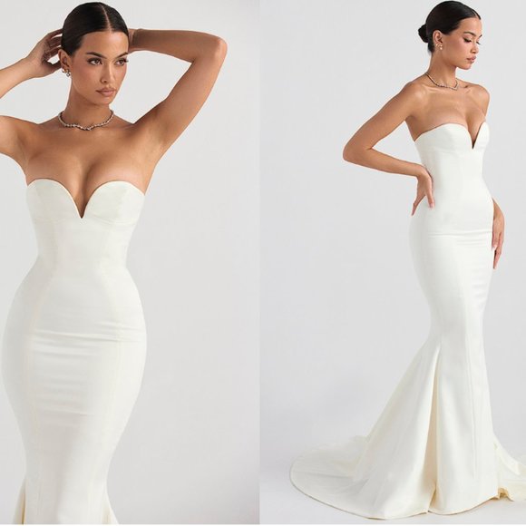 HOUSE OF CB 'Giselle' Ivory Satin Strapless Bridal Gown NWOT - Picture 4 of 15